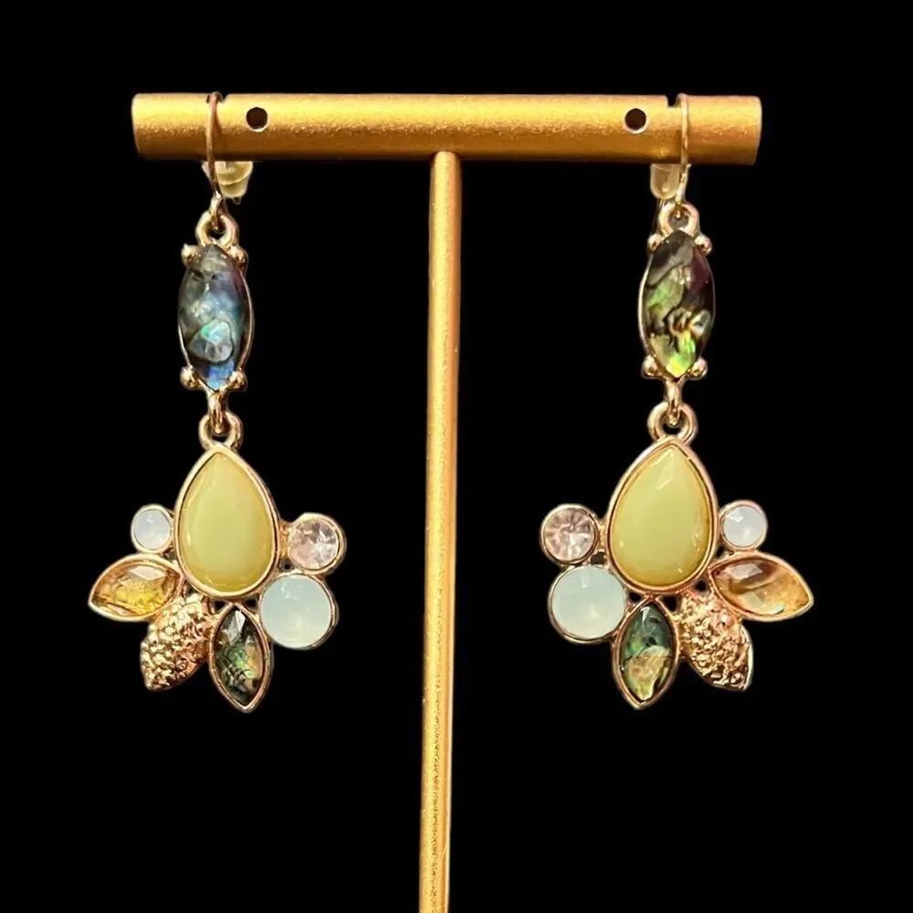 Multi-Color Gold Tone Dangly Earrings - Picture 2 of 4